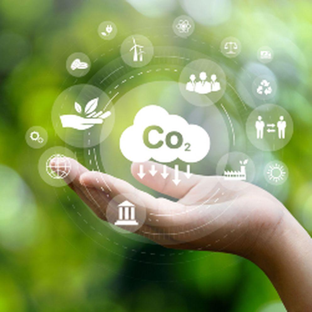 hand with CO2 icons